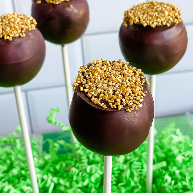 Photo of Pot of Gold Brownie Pops covered in Gold Crystal Sugar