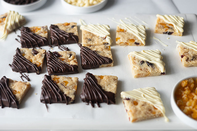 Image of Dark and White Chocolate Dipped Orange Cranberry Shortbread Cookies
