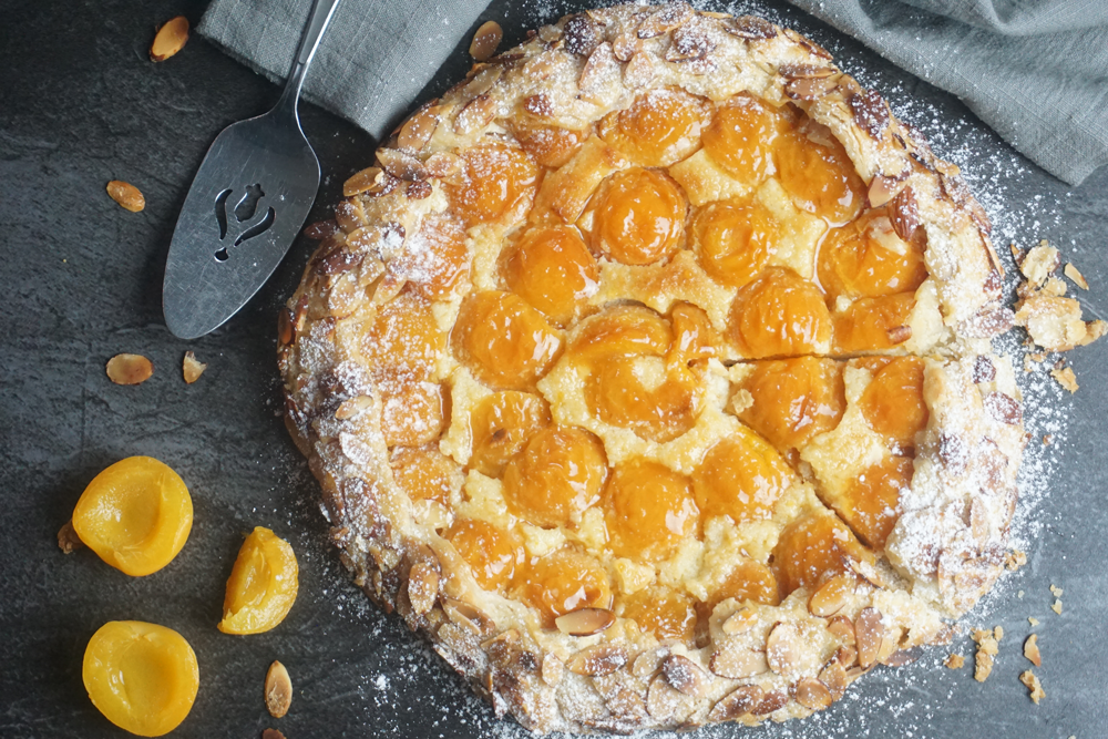 Apricot Almond Galette, featuring sweet cream and baked apricots 