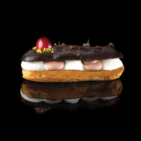 Black Forest Eclair with Chocolate top and amarena cherry flavored pastry cream