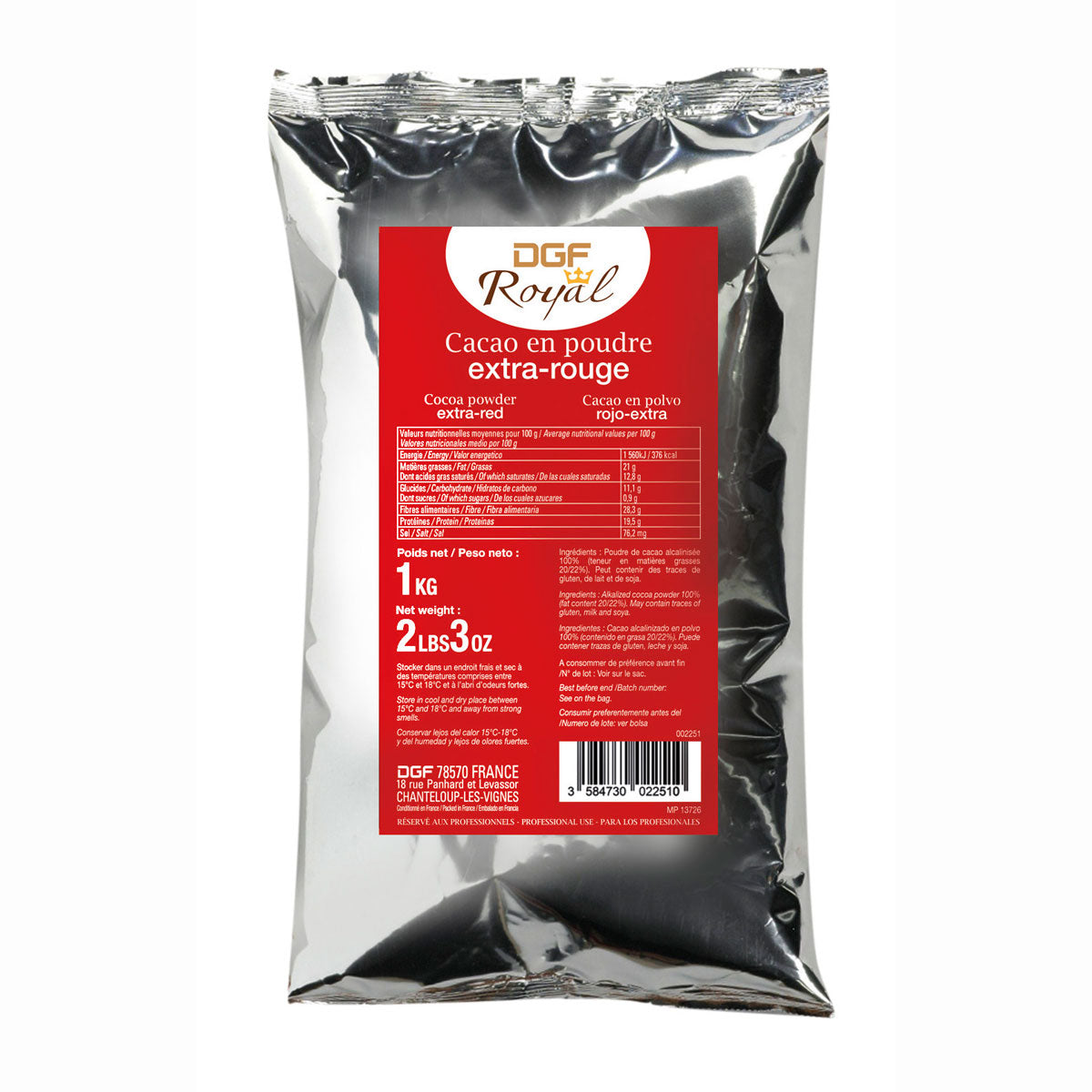 Extra red cocoa powder in bag packaging